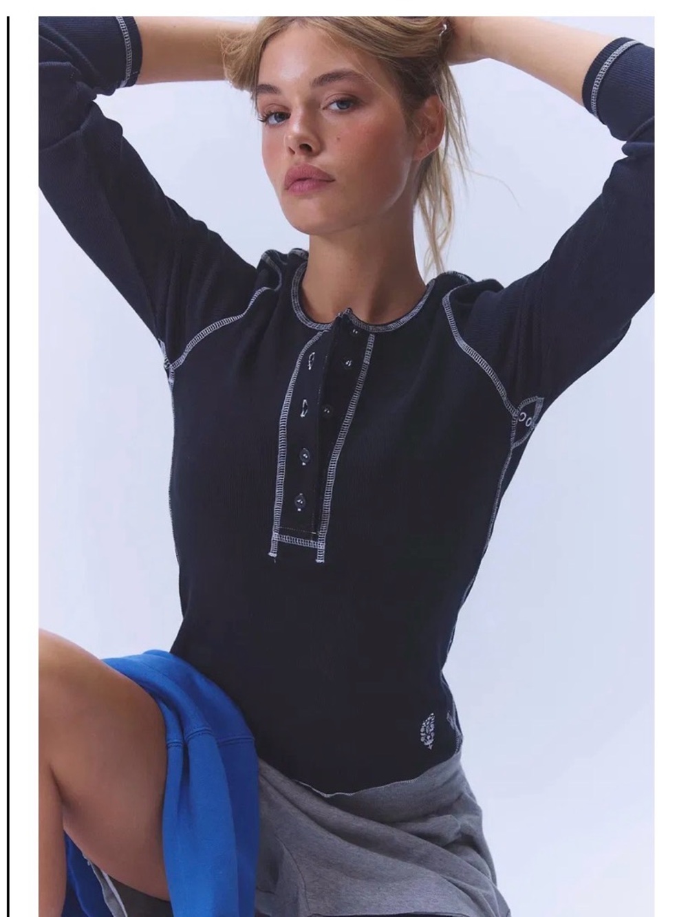 Free People Ace The Game Solid Henley. NWT. Black